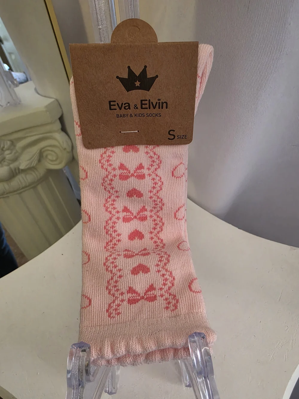 Eva & Elvin Pink Bow Lace Pointelle Socks Size S (18M To 3 Years (Typically))